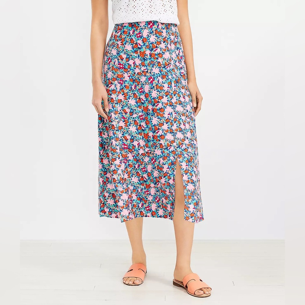 LOFT Floral Daisy Side Slit Skirt